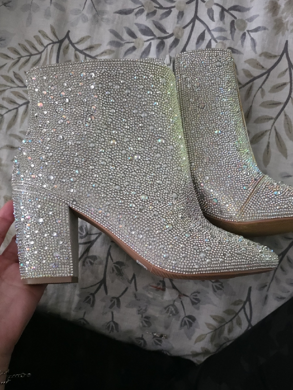 Betsey Johnson Crystal-Embellished Ivory Ankle Boots